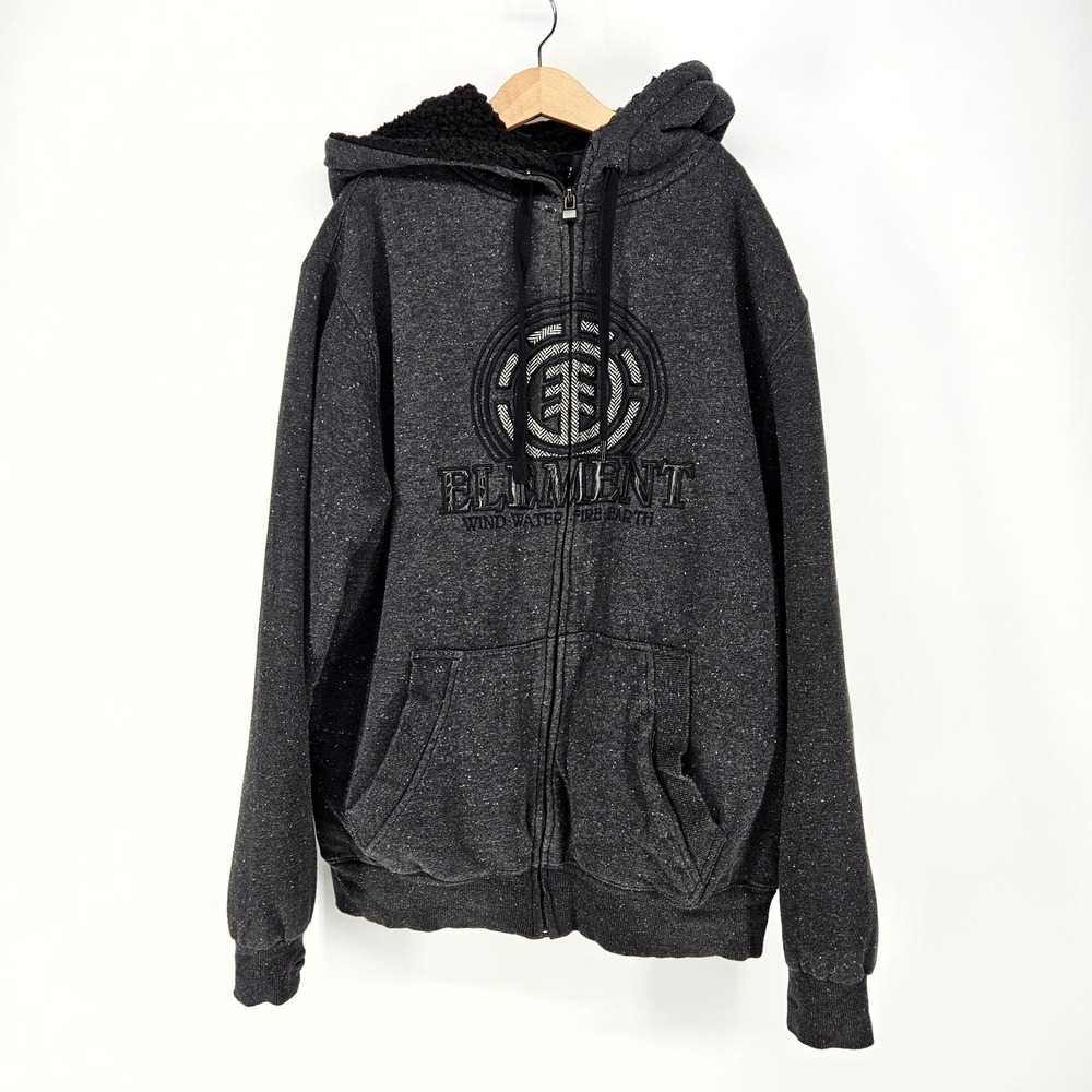 Element Zip Up Hoodie Mens M Charcoal Gray Sherpa Lined Embroidered Logo Skate